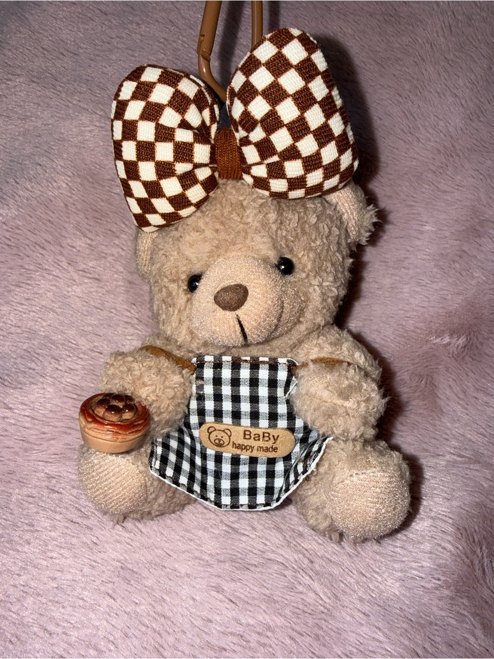 🐻 New Teddy Keychain Bag Charm Brown Checkered Bow and Apron